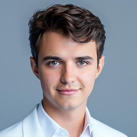 close up headshot of Angelo Valle in a white collared shirt against a neutral background
